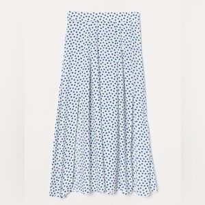 ✨ H&M Circle White & Blue Polka Dotted Midi Skirt w Two Front Slits - Size 8